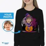 Personalized Witchy Girl Pumpkin T-shirt | Custom Halloween Tee-Customywear-Custom Halloween T-shirts