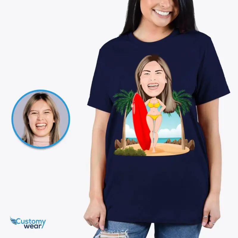 Personalized Woman with Surfboard Shirt | Custom Surf Lover Tee-Customywear-Adult shirts