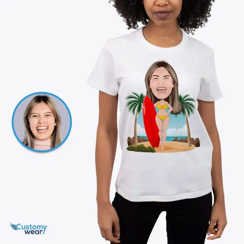 Personalized Woman with Surfboard Shirt | Custom Surf Lover Tee-Customywear-Adult shirts