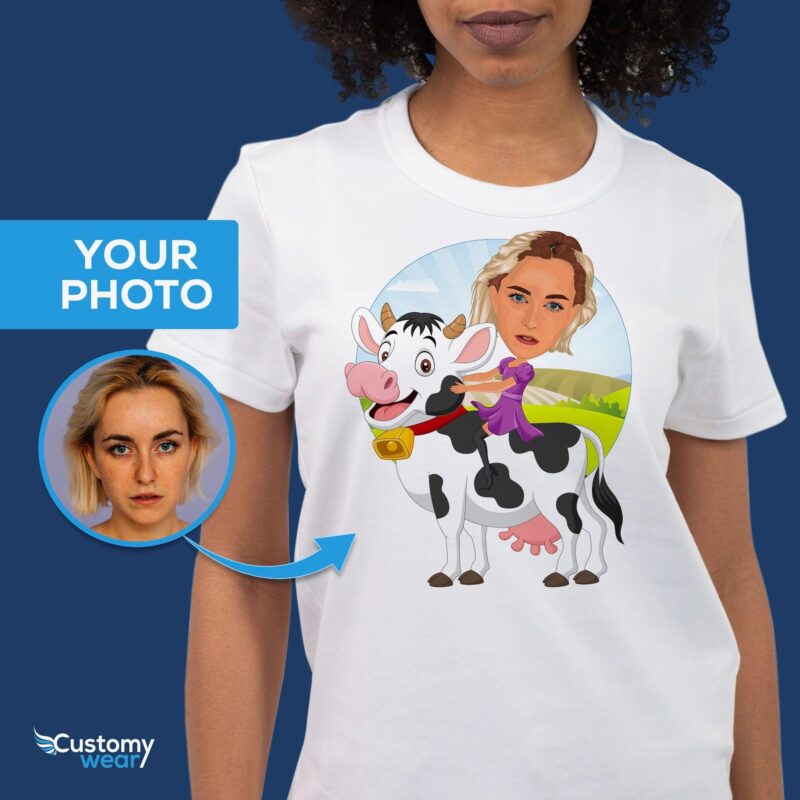 Women cow riding custom shirt CustomyWear adult2, animal, animal_shirt, Cattle_shirts, Country_girl_shirt, cow gift, cow gifts for her, cow_gi