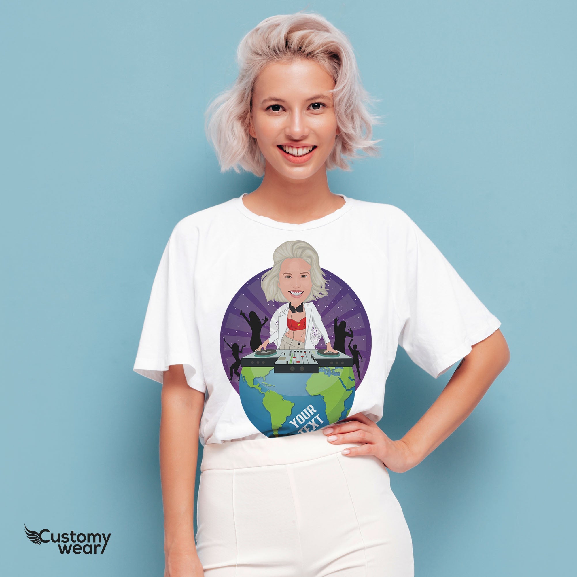 Camiseta personalizada DJ Globe para mujer  Camiseta personalizada de  música de DJ - Customywear