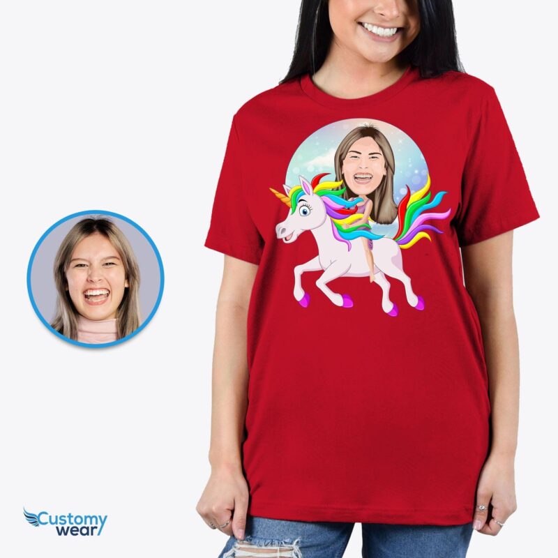 Personalisiertes Einhorn-Reitshirt für Damen | Benutzerdefiniertes magisches T-Shirt für alle Altersgruppen – Customywear-Erwachsenen-Shirts