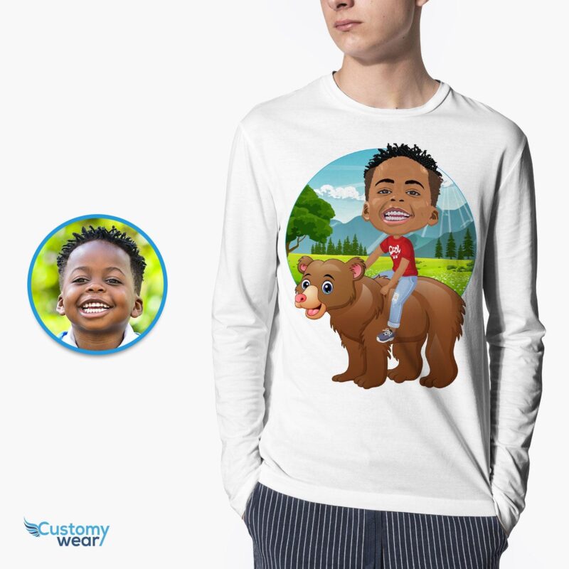 Youth boy bear riding shirt CustomyWear animal, animal_shirt, boy, boys_Birthday_shirt, gummy_bear, kid, Kids, kids_birthday_shirt, single-j
