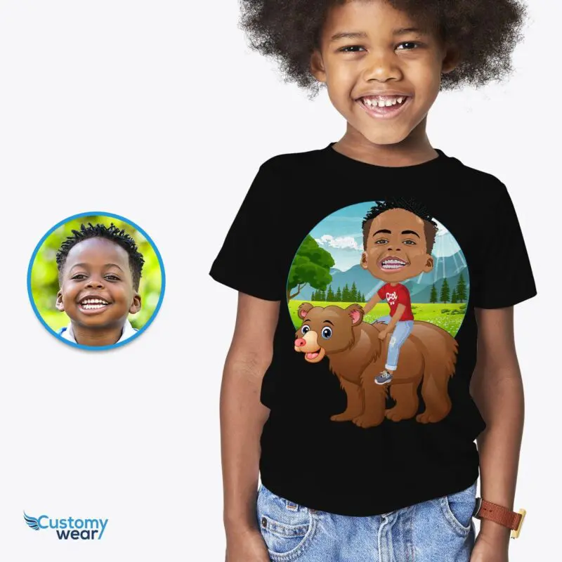 Custom Youth Bear Riding Shirt | Personalized Funny Kids Tee-Customywear-Animal Lovers