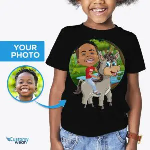 Benutzerdefiniertes Eselreit-Shirt für Jugendliche | Personalisiertes lustiges Kinder-T-Shirt für Tierliebhaber www.customywear.com