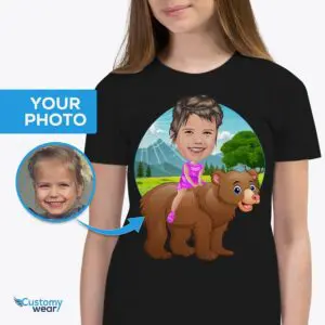 Personalizovaná jezdecká košile s medvědem | Zakázkové vtipné tričko pro milovníky zvířat všech věkových kategorií www.customywear.com