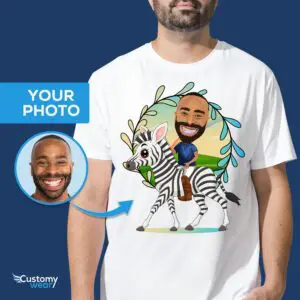 Εξατομικευμένο πουκάμισο Zebra Riding Man | Wild Animal Lovers Funny Adventure Μπλουζάκια για ενήλικες www.customywear.com