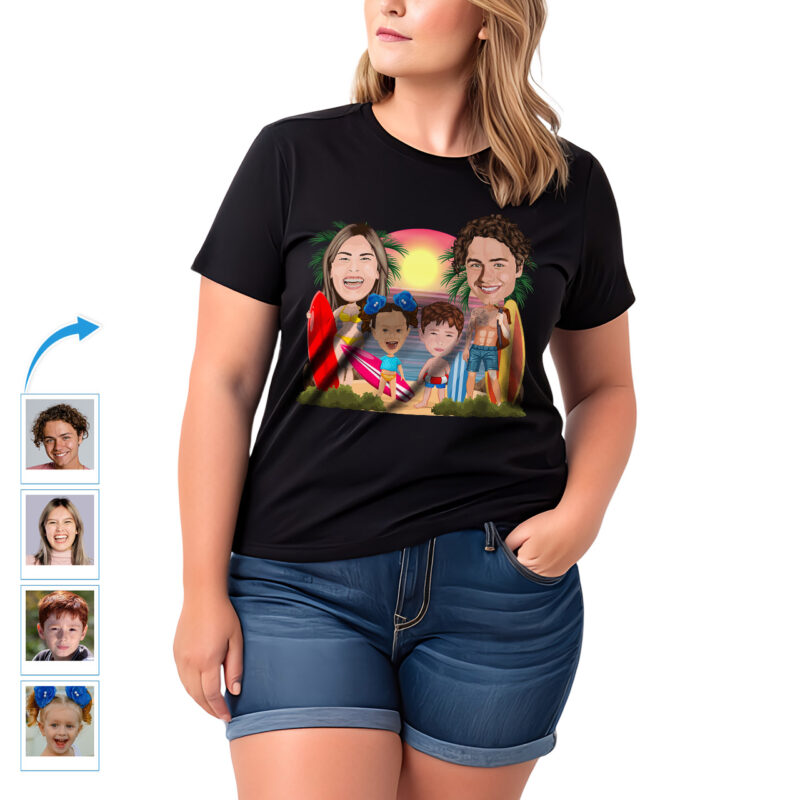 Personalized family surfing shirts with custom photo art for vacation memories. - vista 3