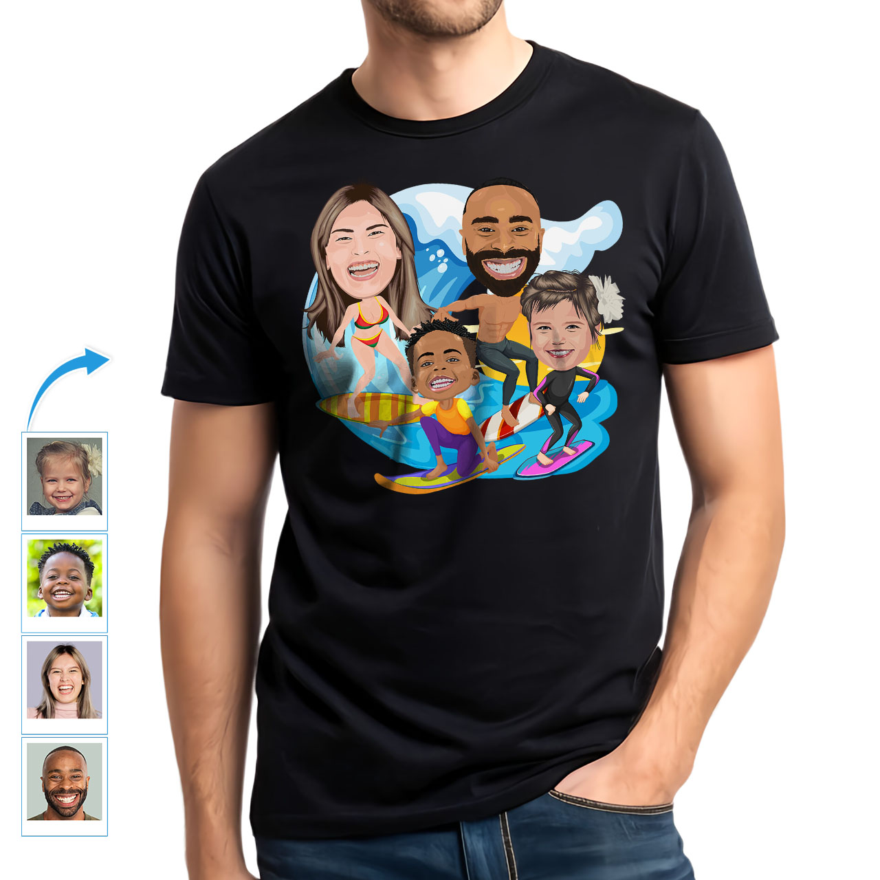 Personalized Summer Family Surf Tee Personalized summer surf tee for families with custom beach photo art.