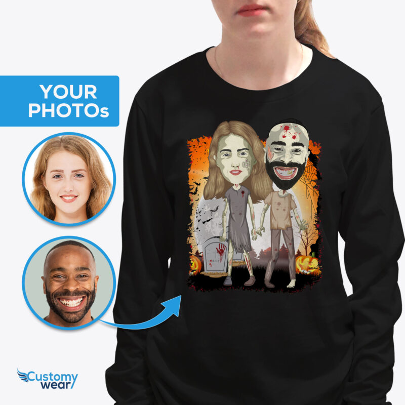 Tricou personalizat pentru cupluri de zombie de Halloween-Haute personalizate-cămăși pentru adulți