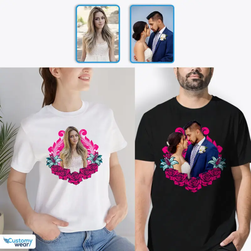 Anniversary Couple's T-Shirt: Personalized Matching Tees for Girlfriend and Boyfriend-Customywear-Custom arts - Floral Design