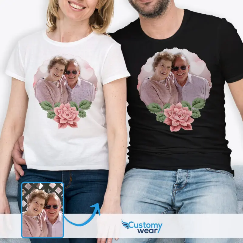 Aangepaste naam & Rose Design T-shirt voor hem - doordacht jubileumcadeau-Customywear-aangepaste kunst - bloemmotief