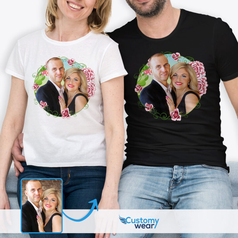 Anniversary Husband and Wife Tee Shirts: Personalized Couple T-Shirts Custom arts - Floral Design www.customywear.com