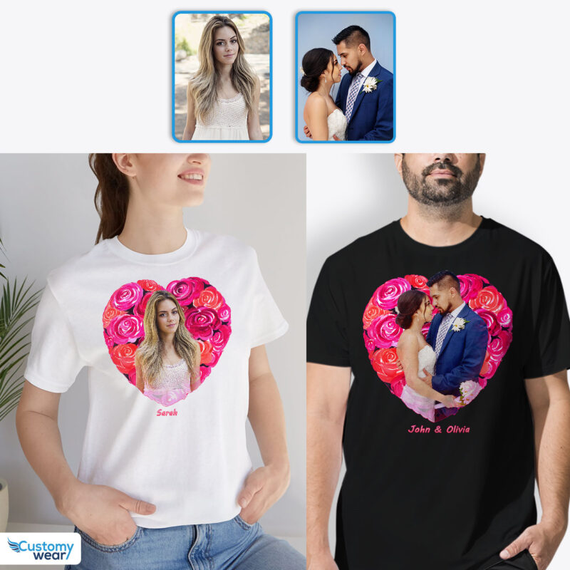 Capturing Romance: Custom Valentines Roses Shirt – Ideal Gift for Couples Custom arts : Flower heart www.customywear.com