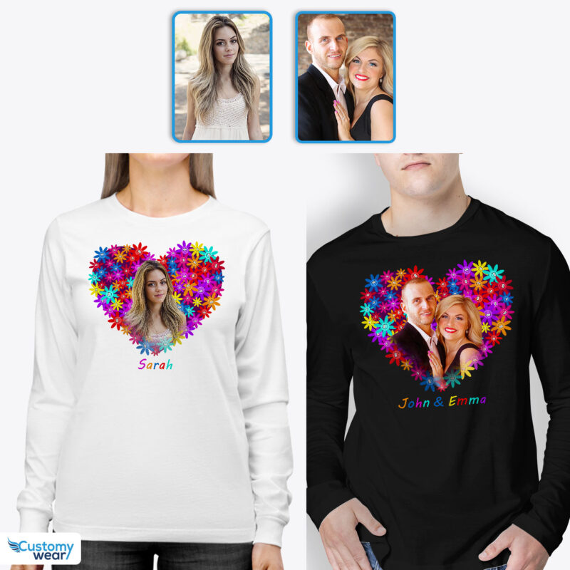 Valentine’s Day T-Shirt Ideas for Couples: Customized Love Tee for Two Custom arts : Flower heart www.customywear.com