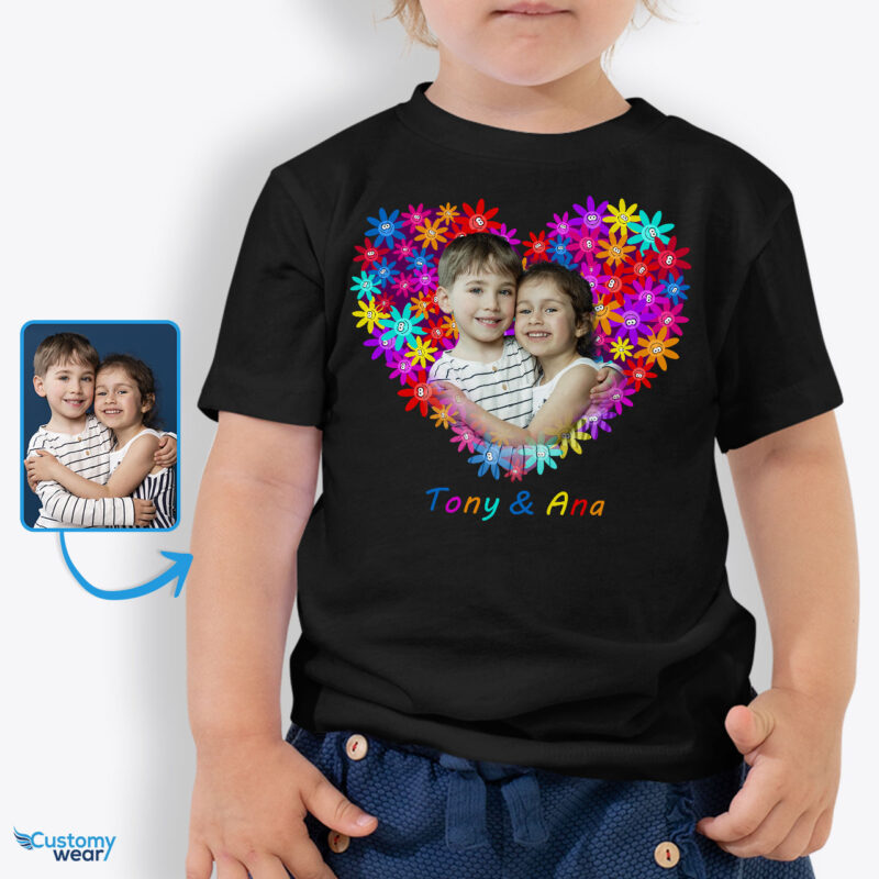 Kids Gift Ideas Custom Tee – Unleash Creativity with Unique Personalized T-Shirts for Little Ones Custom arts : Flower heart www.customywear.com