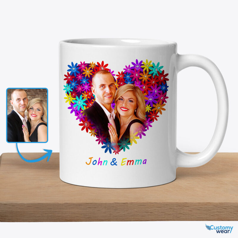 Couple Valentine’s Day Gift Ideas Custom Mug – Warm Hearts with Personalized Love Custom arts : Flower heart www.customywear.com