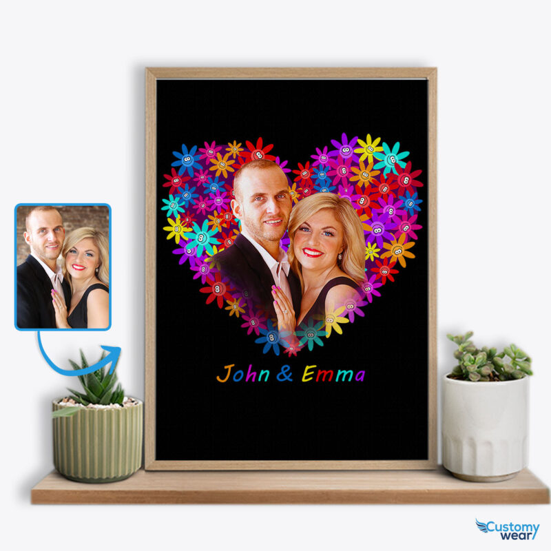 Couple Valentine’s Day Gift Ideas Custom Poster – Customized Art for Your Love Story Custom arts : Flower heart www.customywear.com