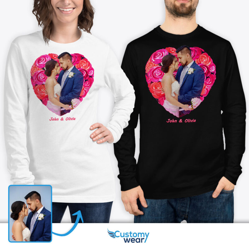 Custom Valentines Roses T-Shirt for Husband | Personalized Valentine’s Day Gift Custom arts : Flower heart www.customywear.com