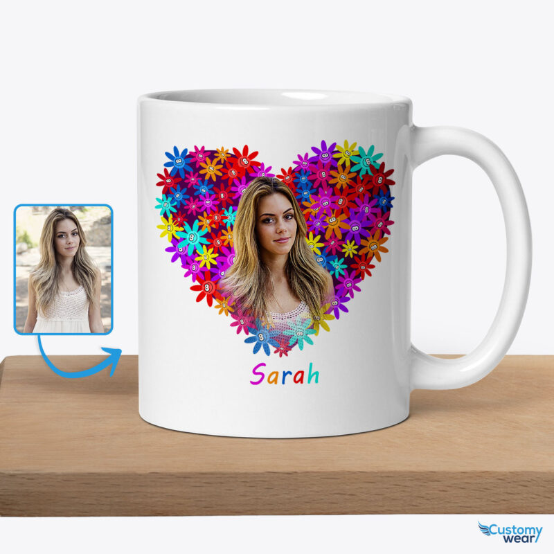 Girlfriend’s Valentine’s Day Gift Ideas: Personalized Custom Mug for Her Custom arts : Flower heart www.customywear.com