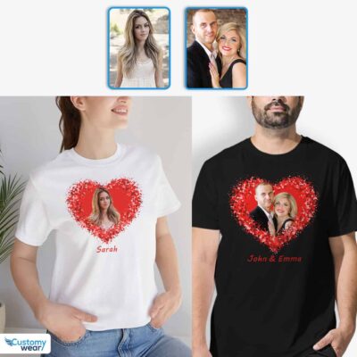 Couple’s Valentines Flowers Custom Photo T-Shirt – Personalized Heart Symbol T-shirts for Couple www.customywear.com 2