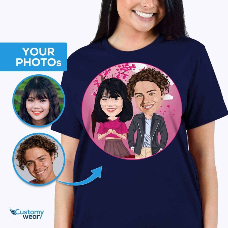 Tricou cu portret personalizat pentru cupluri – Cămașă personalizată cu artă vectorială cu caricatură Tricouri pentru cuplu www.customywear.com 5