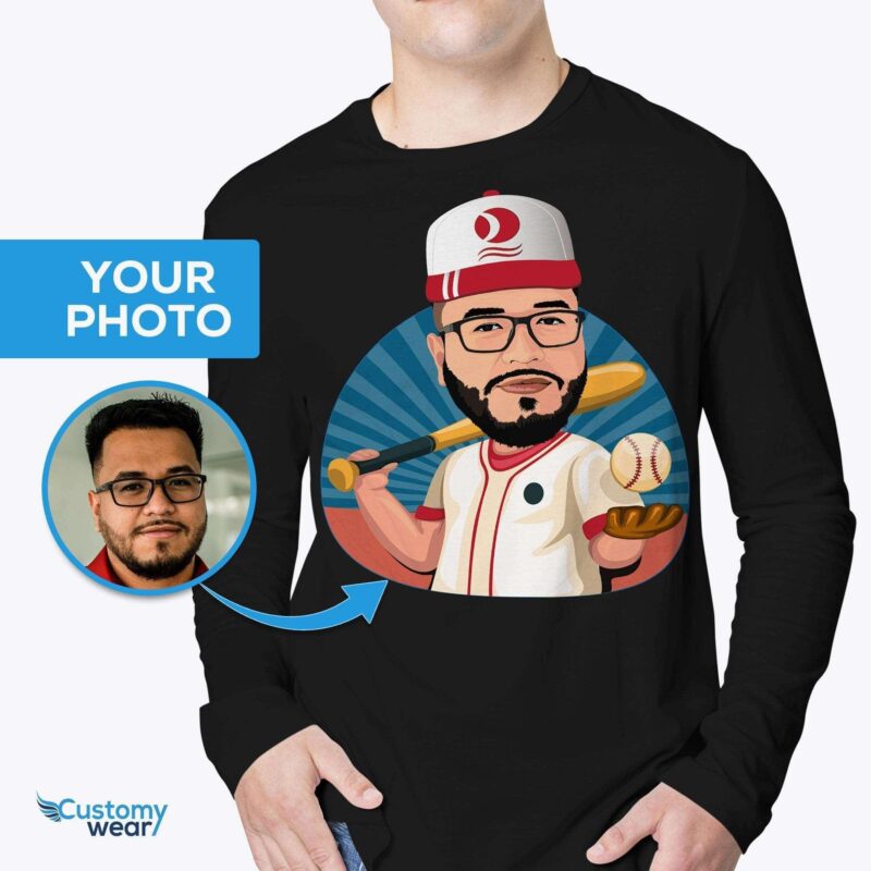 Personalized Baseball Player Caricature Gift | Custom Baseball Shirt Long Sleeves for Men www.customywear.com 5