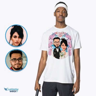 Custom Beach Wedding Couple Shirt | Just Married Caricature Gift T-shirts for Couple www.customywear.com 2