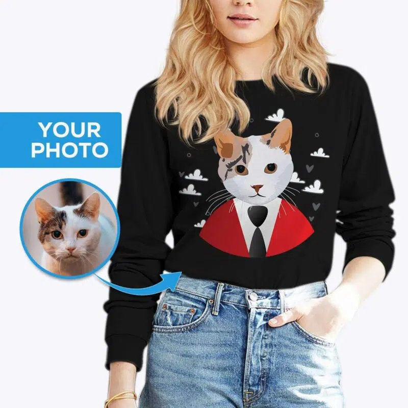 Custom Cat Portrait T-shirt | Personlig Cat Boss Tee för kattälskare Långa ärmar för kvinnor www.customywear.com 5