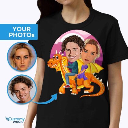 Premeňte svoju fotografiu na vlastné tričko pre pár s drakom – Tričká s rozprávkovým kostýmom pre páry www.customywear.com