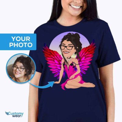 T-shirt personnalisé avec portrait angélique – Transformez votre photo en chef-d'œuvre personnalisé T-shirts pour femmes www.customywear.com