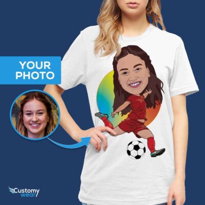 Custom Soccer Player Portrait T-Shirt – Transform Your Photo into Personalized Football Tee T-shirts for Women www.customywear.com