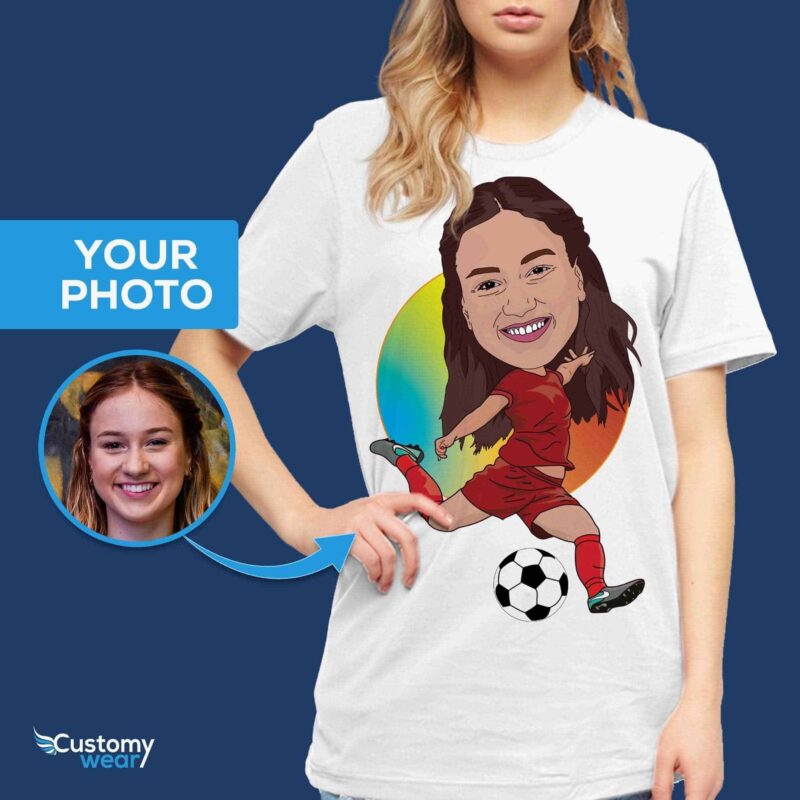Custom Soccer Player Portrait T-Shirt – Transform Your Photo into Personalized Football Tee T-shirts for Women www.customywear.com 5
