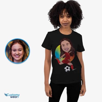 Custom Soccer Player Portrait T-Shirt – Transform Your Photo into Personalized Football Tee T-shirts for Women www.customywear.com 2