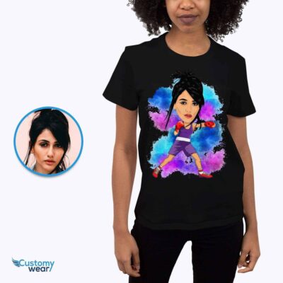 T-shirt personnalisé avec caricature de boxeur – Transformez votre photo en t-shirt de boxeur personnalisé T-shirts pour femmes www.customywear.com 2