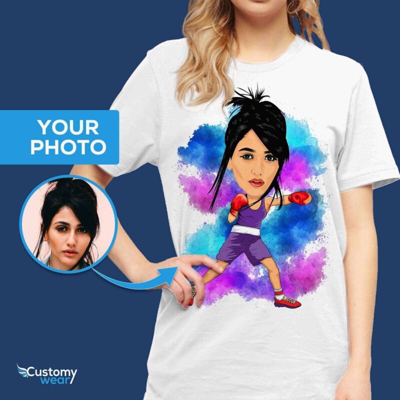 Personalized Boxing Player Caricature T-Shirt – Transform Your Photo into Custom Boxer Tee T-shirts for Women www.customywear.com 5