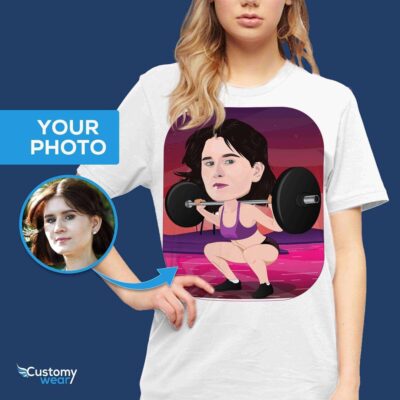 Personalized Gymnastic Muscle Caricature T-Shirt – Transform Your Photo into Custom Fitness Tee T-shirts for Women www.customywear.com