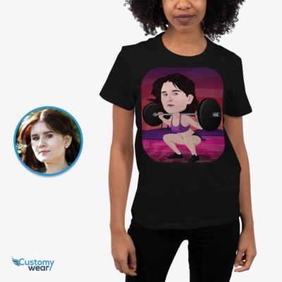 Personalized Gymnastic Muscle Caricature T-Shirt – Transform Your Photo into Custom Fitness Tee T-shirts for Women www.customywear.com 2