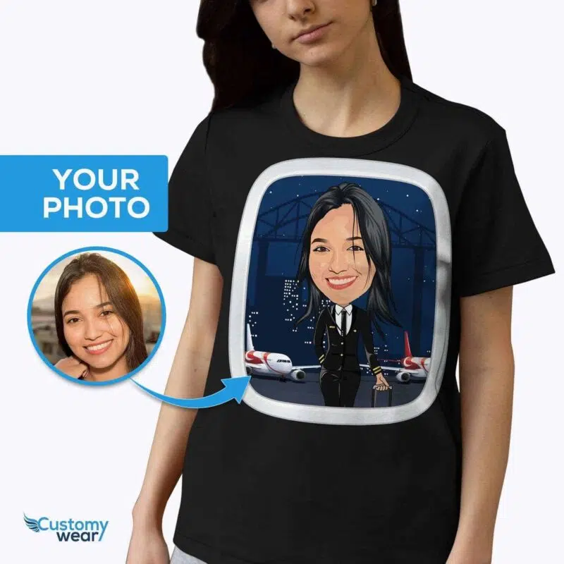 Personlig T-shirt för pilotporträtt – Förvandla ditt foto till anpassad flygtröja T-shirts för kvinnor www.customywear.com 6