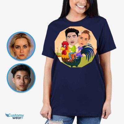 Personalized Rooster Ride Couples Shirts – Custom Funny Chicken Tee T-shirts for Couple www.customywear.com 2