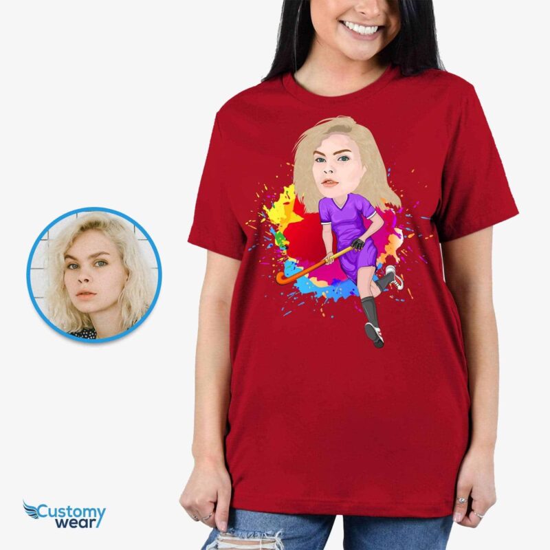 Camiseta de hockey personalizada, caricatura de jugador de hockey, regalos de hockey, regalos para amantes del hockey, camiseta de palo de hockey, regalos de gimnasia, camisetas de dibujos animados - CustomyWear-596-1.jpg