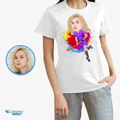 Personalized Hockey Player Caricature T-Shirt – Create Your Custom Hockey Tee T-shirts for Women www.customywear.com 2