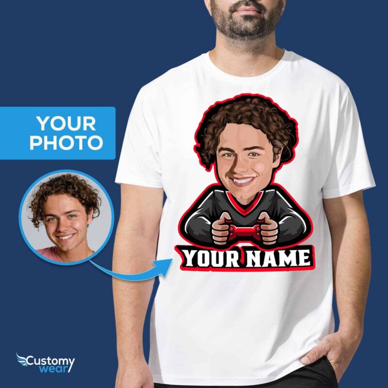 Personalisiertes Gamer-Portrait-T-Shirt | Individuelles PC-Gamer-T-Shirt | Einzigartiges Gaming-Geschenk Männer www.customywear.com 5