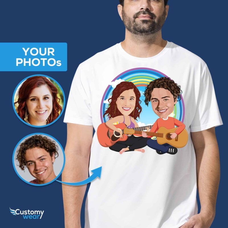 T-shirt personnalisé pour couple de musiciens – T-shirt personnalisé avec portrait de guitare T-shirts pour couple www.customywear.com 6