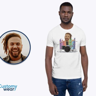 Personalized Drummer T-Shirt for Men | Custom Music Tee with Drummer Portrait T-shirts For Men www.customywear.com 2