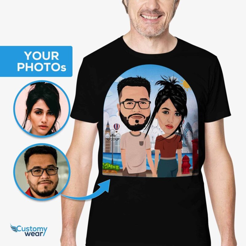 Aangepast Londens koppelshirt | Gepersonaliseerd UK Portrait-shirt T-shirts voor koppels www.customywear.com 5