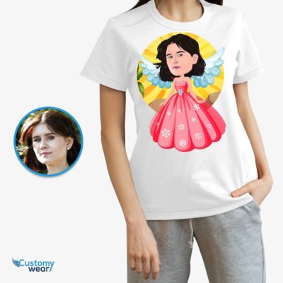 T-shirt personnalisé pour femme avec motif de fée | T-shirt personnalisé avec dessin de princesse ange T-shirts pour femmes www.customywear.com 2