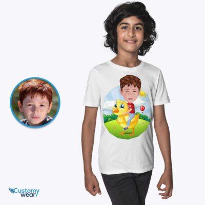 Tricou personalizat pentru copii cu tema „Călătorie cu pui” | Cadouri personalizate pentru copii și adolescenți Tricouri pentru băieți www.customywear.com 2