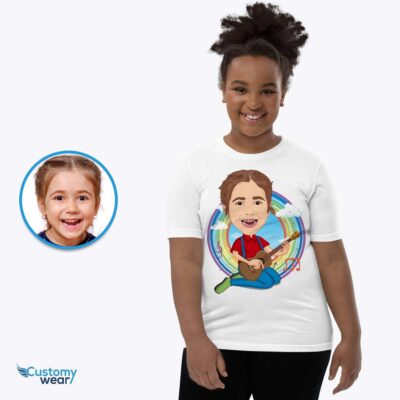 Custom Youth Guitar Player Tee | Transform Your Photo into Personalized T-Shirt Girl's T-shirts www.customywear.com 2