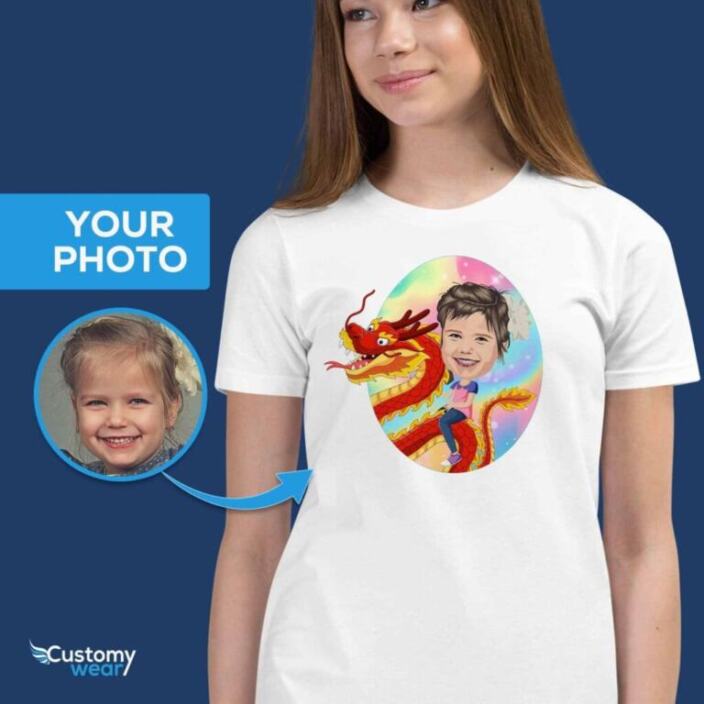 T-shirt dragon personnalisé pour fille - T-shirt dragon personnalisé pour jeune fille - Customywear - Girls